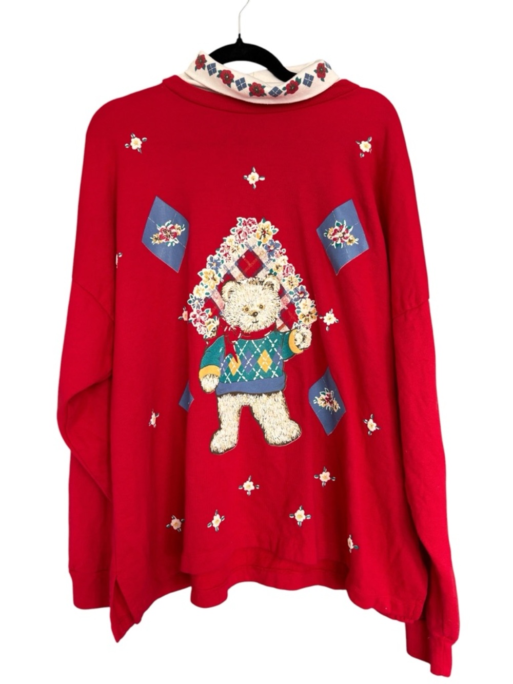 VTG ACT III Red Teddy Bear Sweatshirt Mock Neck USA Size 24